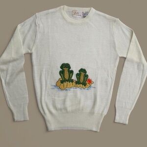 Vintage Embroidered Frog Novelty Knit Sweater